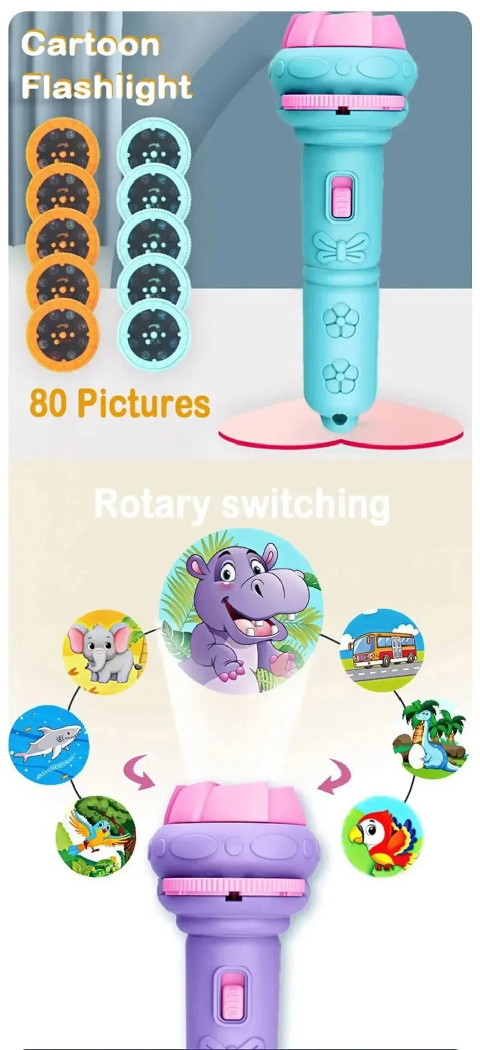 Cartoon Projection Flashlight – Educational Toy with 80 Images for Kids - Image 17