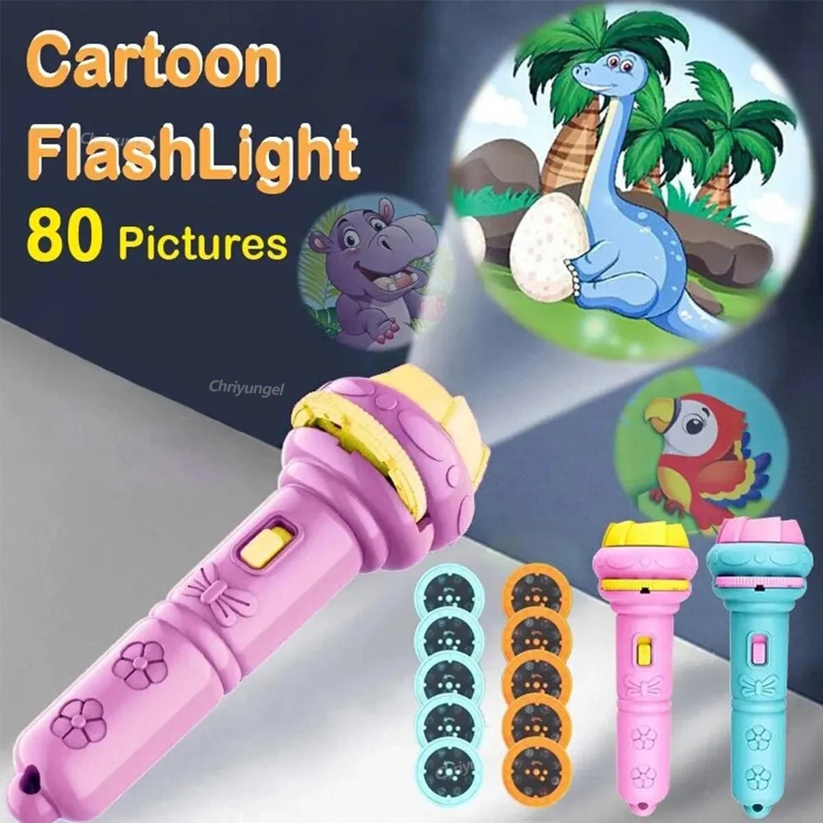 Cartoon Projection Flashlight – Educational Toy with 80 Images for Kids - Image 10