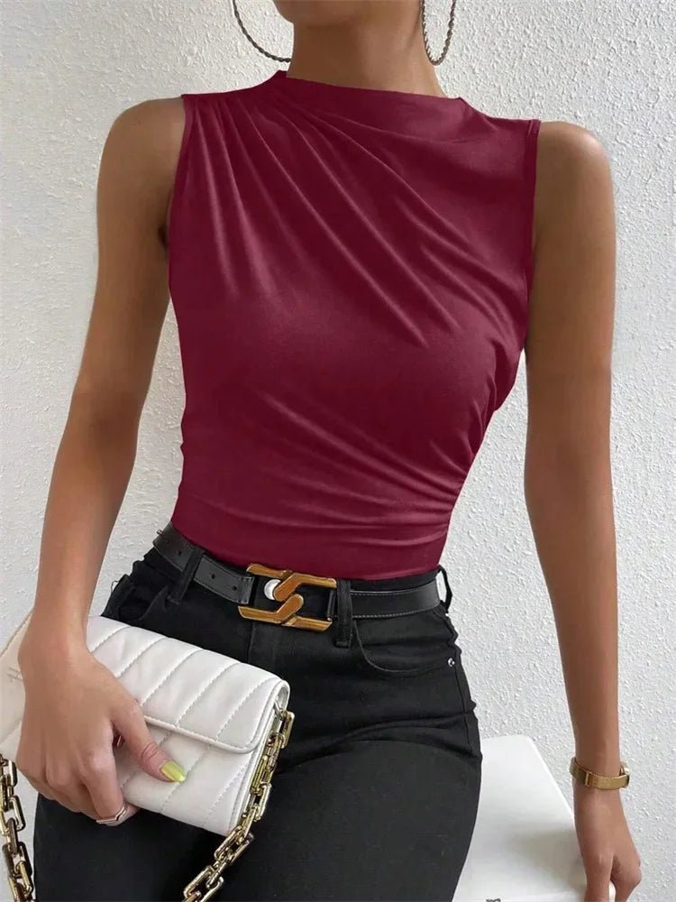 Women's Ruched Mock Neck Sleeveless Top – Elegant & Casual Fit - Image 31