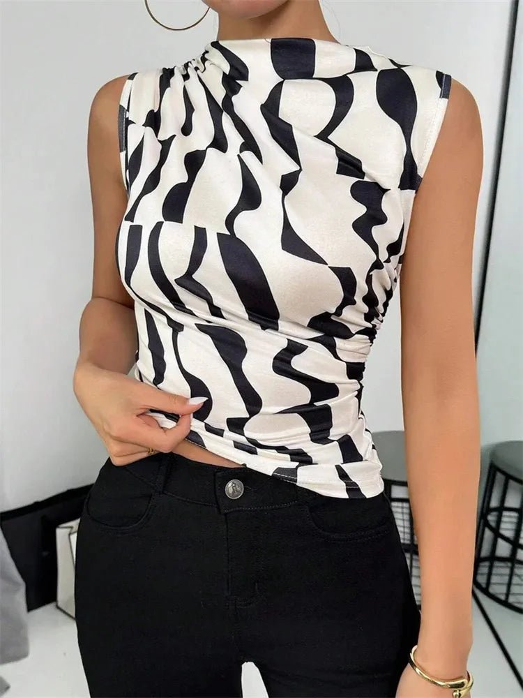 Women's Ruched Mock Neck Sleeveless Top – Elegant &amp; Casual Fit