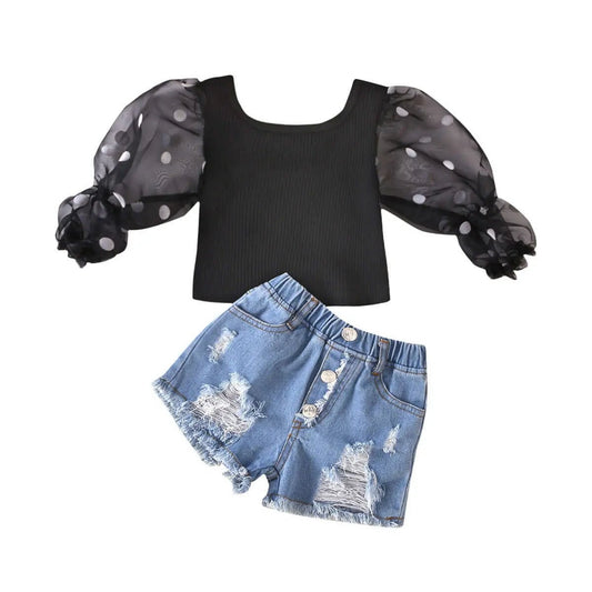 TrendyKids™ Cotton Striped Top & Ripped Jeans Set – Stylish, Comfortable Everyday Outfit for Boys & Girls - Amizyou