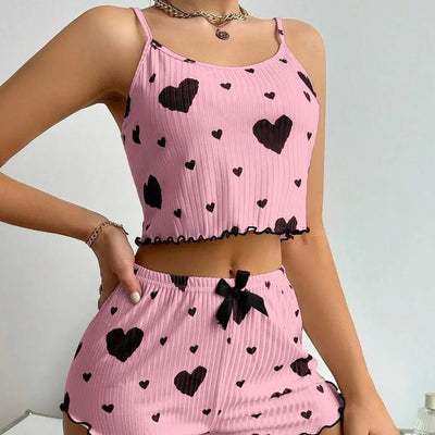 Summer Loungewear with Heart Print – Comfortable Fit.